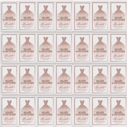 Sticker Robe rose Parties scintillant or Anniversaire Sani (Devant)