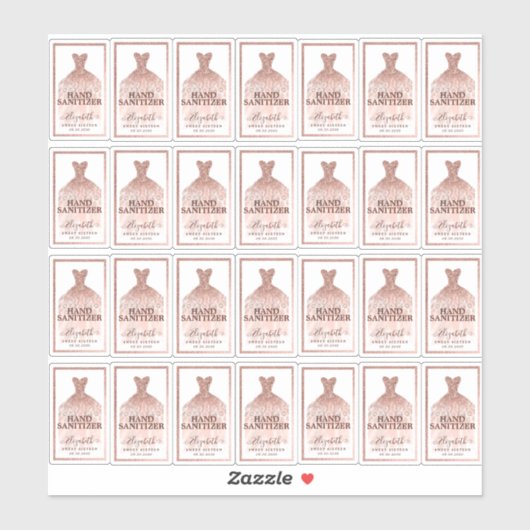 Sticker Robe rose Parties scintillant or Anniversaire Sani (Feuille)