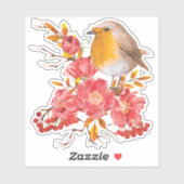 Sticker Robin jaune et pavot rouge (Feuille)