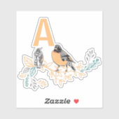 Sticker Robin Whimsical Bird Mama Baby Flowers Monogramme (Feuille)