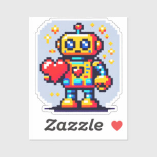 Sticker Robot avec coeur - Joli Pixel Art Design Sci-Fi