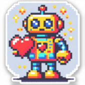 Sticker Robot avec coeur - Joli Pixel Art Design Sci-Fi (Recto)