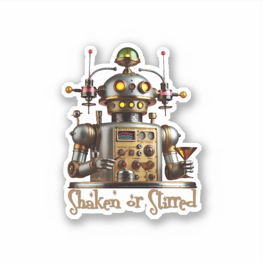 Sticker Robot Barman Futuriste "Secoué ou Remué" (Devant)