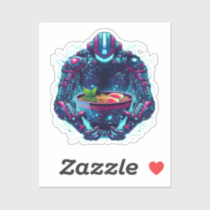 Sticker Robot Cyberpunk Futuriste Neon Nourriture Ramen