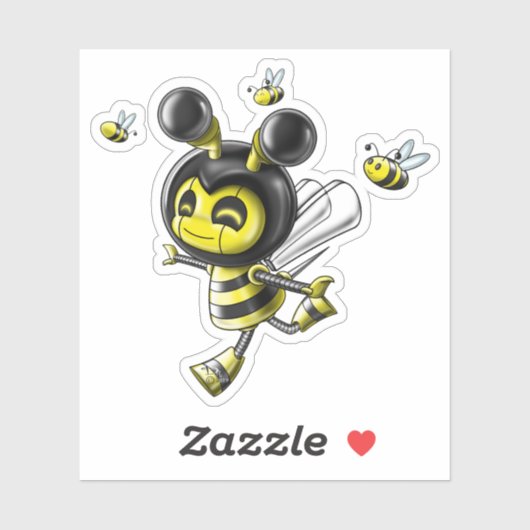 Sticker Robot d'abeille mignonne (Feuille)