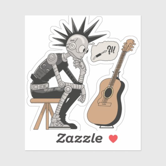 Sticker Robot de musique confus (Feuille)