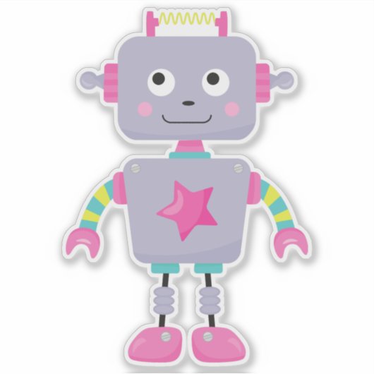 Sticker Robot mignon, Robot drôle, Robot idiot, Robot mauv (Devant)
