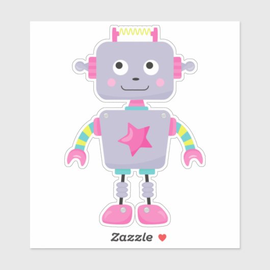 Sticker Robot mignon, Robot drôle, Robot idiot, Robot mauv (Feuille)