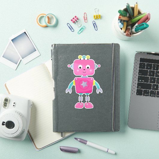 Sticker Robot mignon, Robot drôle, Robot idiot, Robot rose (Couverture iPad)