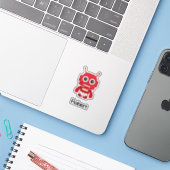 Sticker Robot Rouge Rétro Carton (Ordinateur portable avec iPhone)