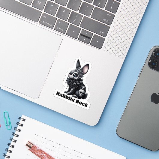 Sticker Rock lapin (Ordinateur portable avec iPhone)