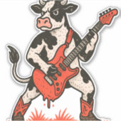 Sticker Rocker Cow, Vache Jouant de la guitare (Devant)