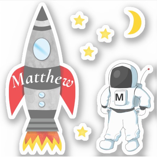Sticker Rocket vaisseau spatial astronaute avec le nom de (Devant)