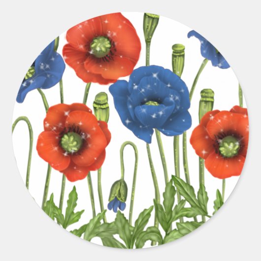 Sticker rode en blauwe papaver (Voorkant)