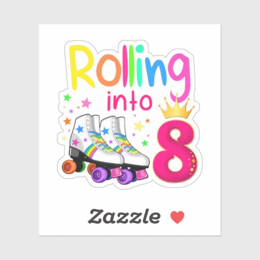 Sticker Rolling Into 8 Roller Skater 8e Anniversaire 8 ans (Feuille)