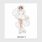 Sticker Romantic Bridal Roller Skater Holding Wedding Bouq (Feuille)