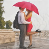 Sticker Romantic Couple Under Red Umbrella (Devant)