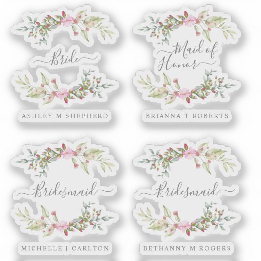 Sticker Romantic Wreath in Pink for Bride and Bridesmaids (Devant)