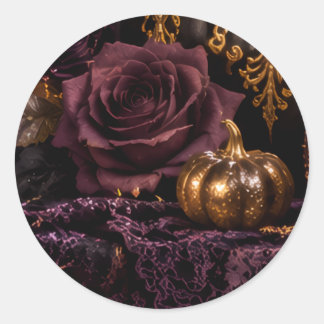 STICKER ROND ゴシックハロウィン 紫の薔薇とパンプキン 招待状シール