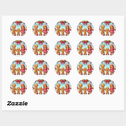 STICKER ROND ジンジャーブレッドマンと家族 (Feuille)