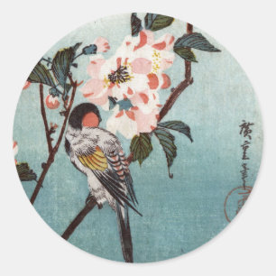 Sticker Rond 八 重 桜 鳥, 広 cerise, 重 fleurs & oiseaux, Hiroshige, 