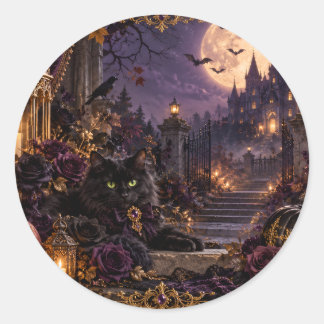 STICKER ROND 幻想的なゴシックハロウィン 黒猫 ラウンドシール