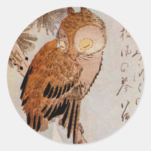 Sticker Rond 月 夜 の み み く, Chouette de la Lune , Hiroshige, Ukiy