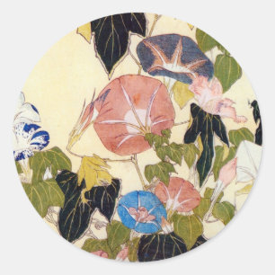 Sticker Rond 朝 顔, 北 斎 Morning Glory, Hokusai, Ukiyo-e