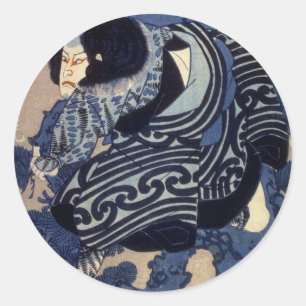 Sticker Rond 歌 舞 伎 者, 国 acteur 芳 Kabuki, Kuniyoshi, Ukiyo-e