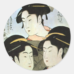 Sticker Rond 江 戸 の 美 人, 歌 Trois Belles Femmes d'Edo, Utamaro