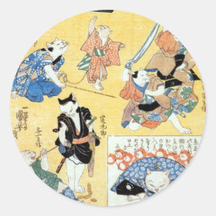 Sticker Rond 流 行 猫 の 狂 言 づ de , Acteurs  du Chat, Kuniyoshi, Uk