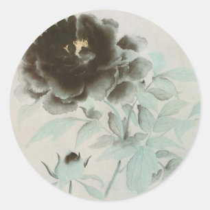 Sticker Rond 牡 丹, 速 水 御 舟 Peony, Gyoshu, Art japonais