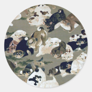 Sticker Rond 百 犬 図, 伊 藤 冲 Cent Chiens, Itō Jakuchu