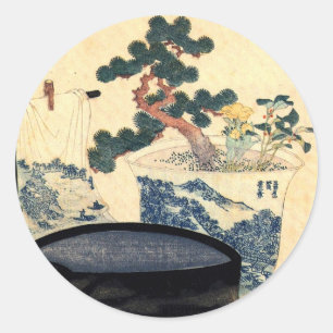 Sticker Rond 盆 栽, 北 斎 Bonsai, Hokusai, Ukiyo-e