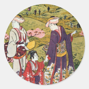 Sticker Rond 花 見(三), 長 Flower Viewing(3), Kiyonaga, Ukiyo-e