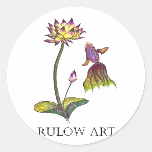 Sticker Rond 金魚と蓮　カラー　Black logo ver. (Devant)