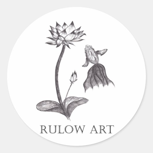 Sticker Rond 金魚と蓮　モノクロ　Black logo ver. (Devant)