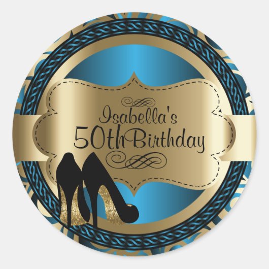 Sticker Rond 00ème Bleu Abstrait Anniversaire Noir talons hauts (Devant)
