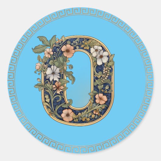 Sticker Rond 0 Monogramme bleu floral généré par l'IA (Devant)