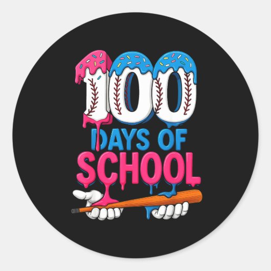 Sticker Rond 100 Days Of School Baseball Drip Bat 100th Day Of  (Devant)