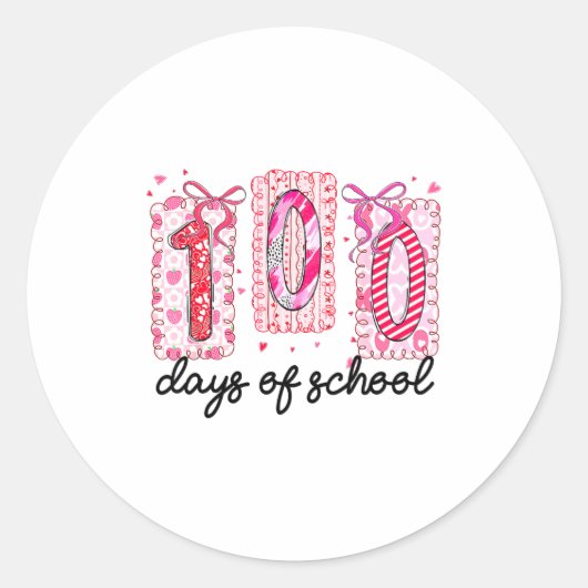 Sticker Rond 100 Days Of School Coquette Valentine Girls Teache (Devant)