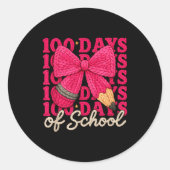 Sticker Rond 100 Days Of School Crochet Bow Pencil 100th Day Of (Devant)