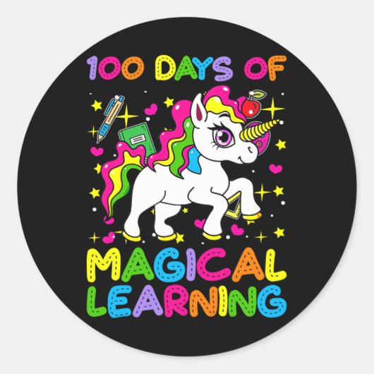 Sticker Rond 100 jours d'apprentissage magique 100e jour d'écol (Devant)