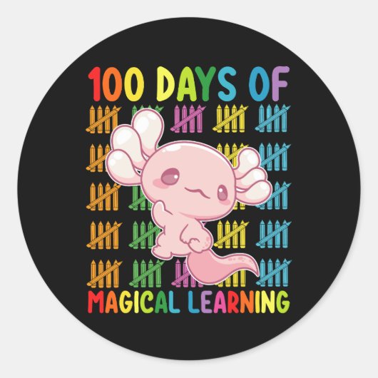 Sticker Rond 100 Jours D'Apprentissage Magique École Axolotl (Devant)