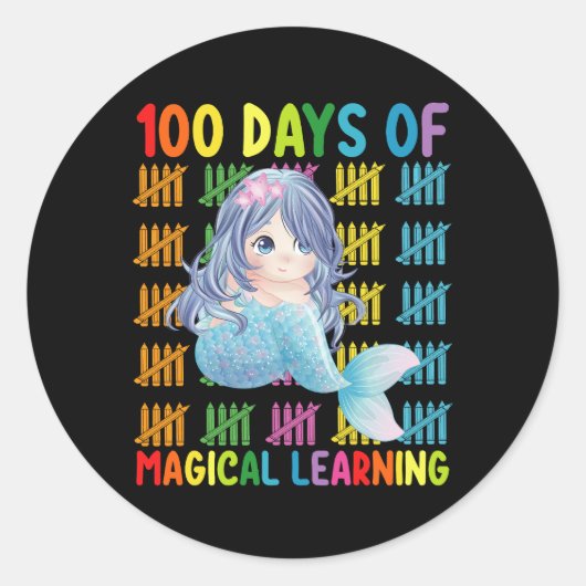 Sticker Rond 100 Jours D'Apprentissage Magique École De Sirène (Devant)