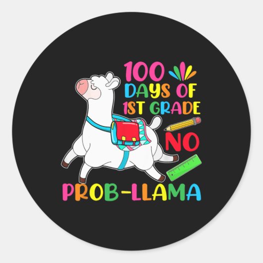 Sticker Rond 100 Jours De 1Ere Année Pas De Problème Llama (Devant)