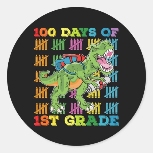 Sticker Rond 100 Jours De 1Ere Année T Rex Dinosaur School (Devant)