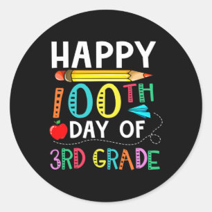 Sticker Rond 100 Jours De 3E Année - Joyeux 100E Jour De L'Écol