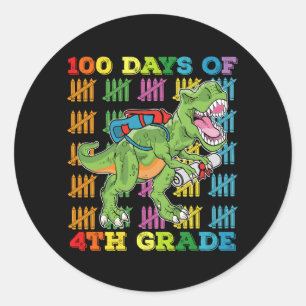 Sticker Rond 100 Jours De 4E Année T Rex Dinosaur School