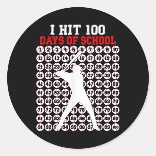 Sticker Rond 100 Jours De Baseball Scolaire 100E Jour D'École (Devant)